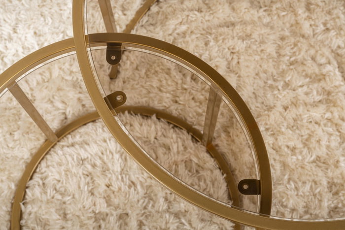 Nordure Juego de Mesas de Café 60x43x60cm y 42x39x42cm, Vidrio Templado y Metal, Oro y Bronce